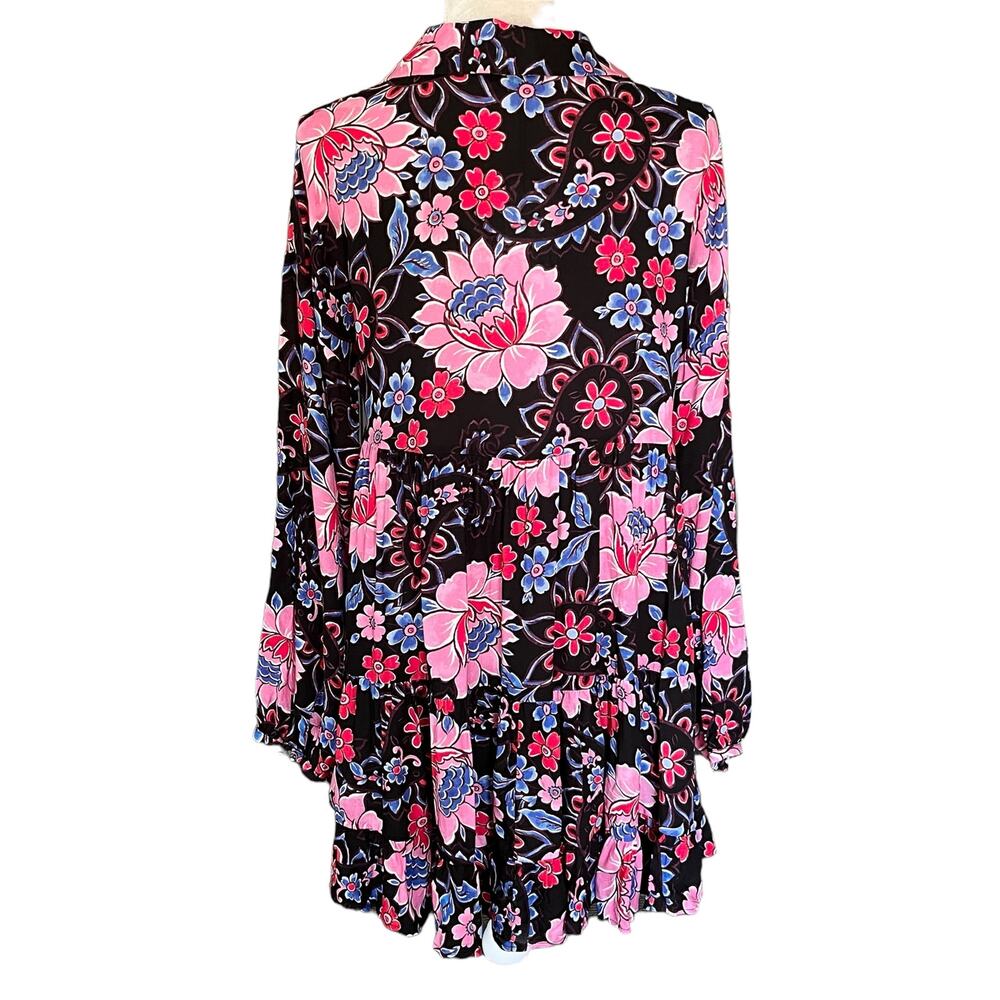 Zara Floral Babydoll Dress S Button Front Ruffle Tiered New